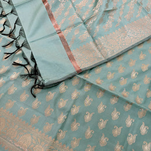 Sea Green Chirag Buti Satin Silk Banarasi Suit