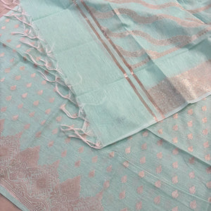 Sea Green Golden Zari Linen Silk Banarasi Suit