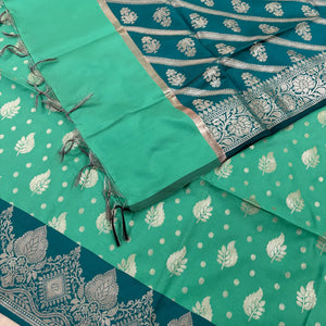 Sea Green and Teal Pankh Buti Satin Silk Banarasi Suit
