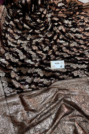 Wine Golden Zari Katan Silk Banarasi Saree