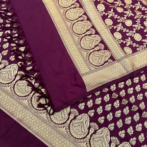 Wine Gumbad Patti Katan Silk Banarasi Suit