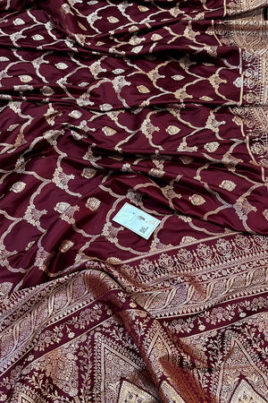 Wine Mughal Mehrab Katan Silk Banarasi Saree
