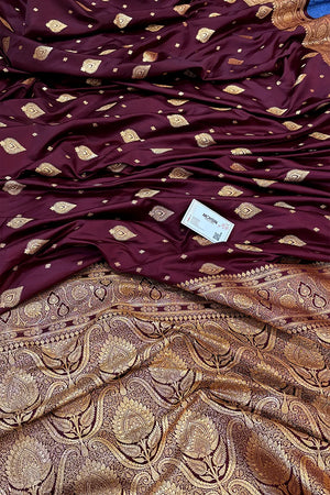 Wine Queen Buti Katan Silk Banarasi Saree