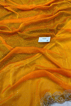 Yellow Siroski Stone Jimmy Choo Saree