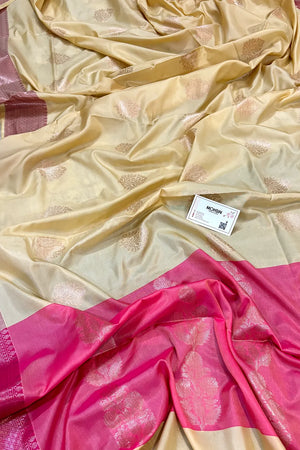 Yellow and Pink Golden Zari Banarasi Silk Saree