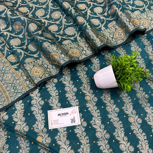 Teal Kalgha Laheriya Stone Work Banarasi Silk Suit