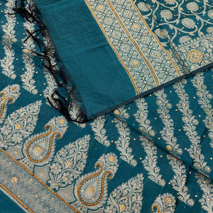Teal Kalgha Laheriya Stone Work Banarasi Silk Suit