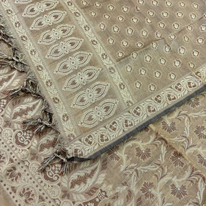 Dark Beige Surahi Jaal Cotton Silk Banarasi Suit