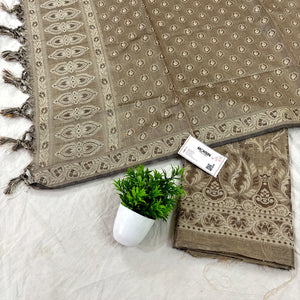 Dark Beige Surahi Jaal Cotton Silk Banarasi Suit
