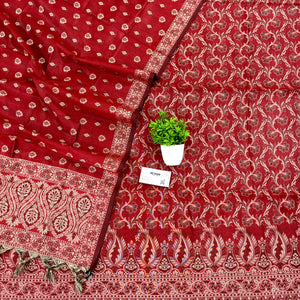 Dark Maroon Surahi Jaal Cotton Silk Banarasi Suit