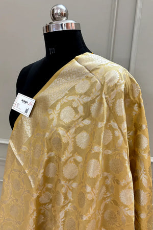 Beige Golden Zari Katan Silk Banarasi Dupatta