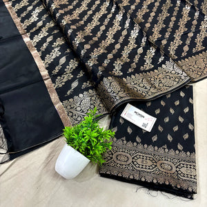 Black Sunehri Pankh Satin Silk Banarasi Suit