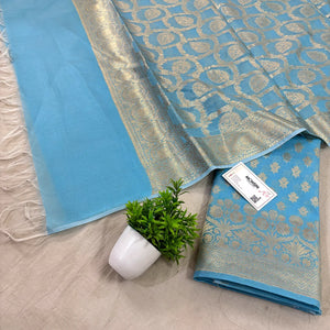 Firozi Golden Zari Resham Silk Banarasi Suit