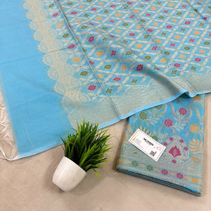 Firozi Yoga Jaal Cotton Silk Banarasi Suit