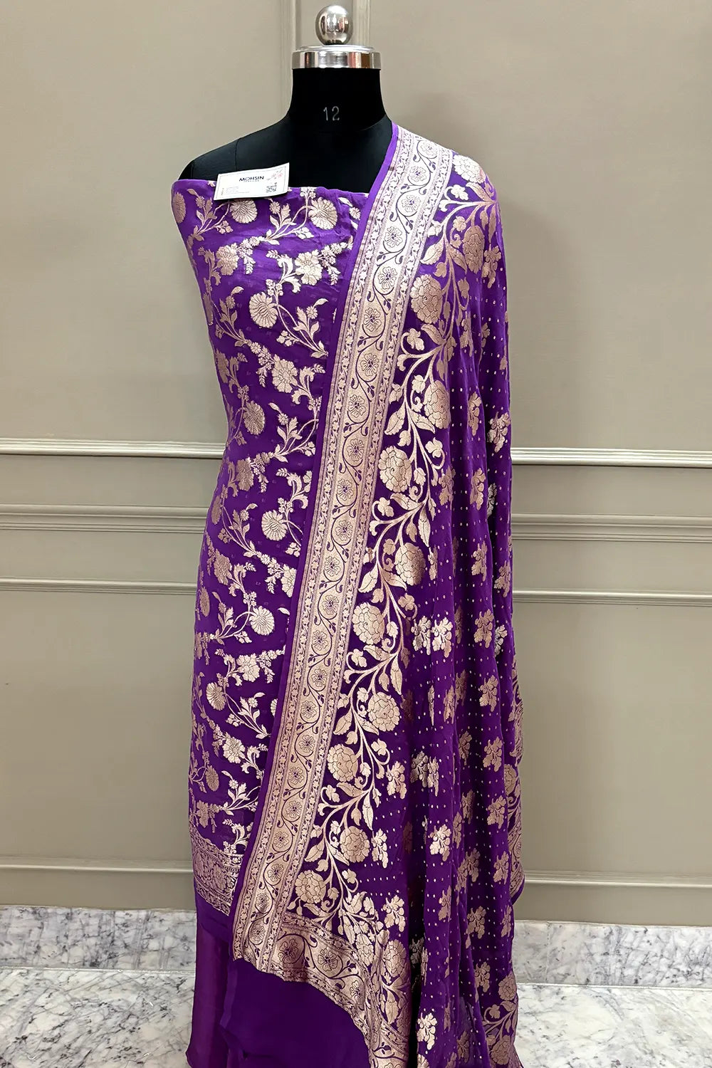 Lavender Golden Zari Pure Georgette Silk Banarasi Suit