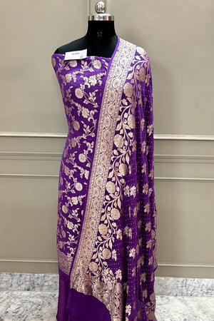 Lavender Golden Zari Pure Georgette Silk Banarasi Suit