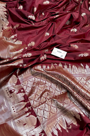 Maroon Kalyug Satin Silk Banarasi Saree