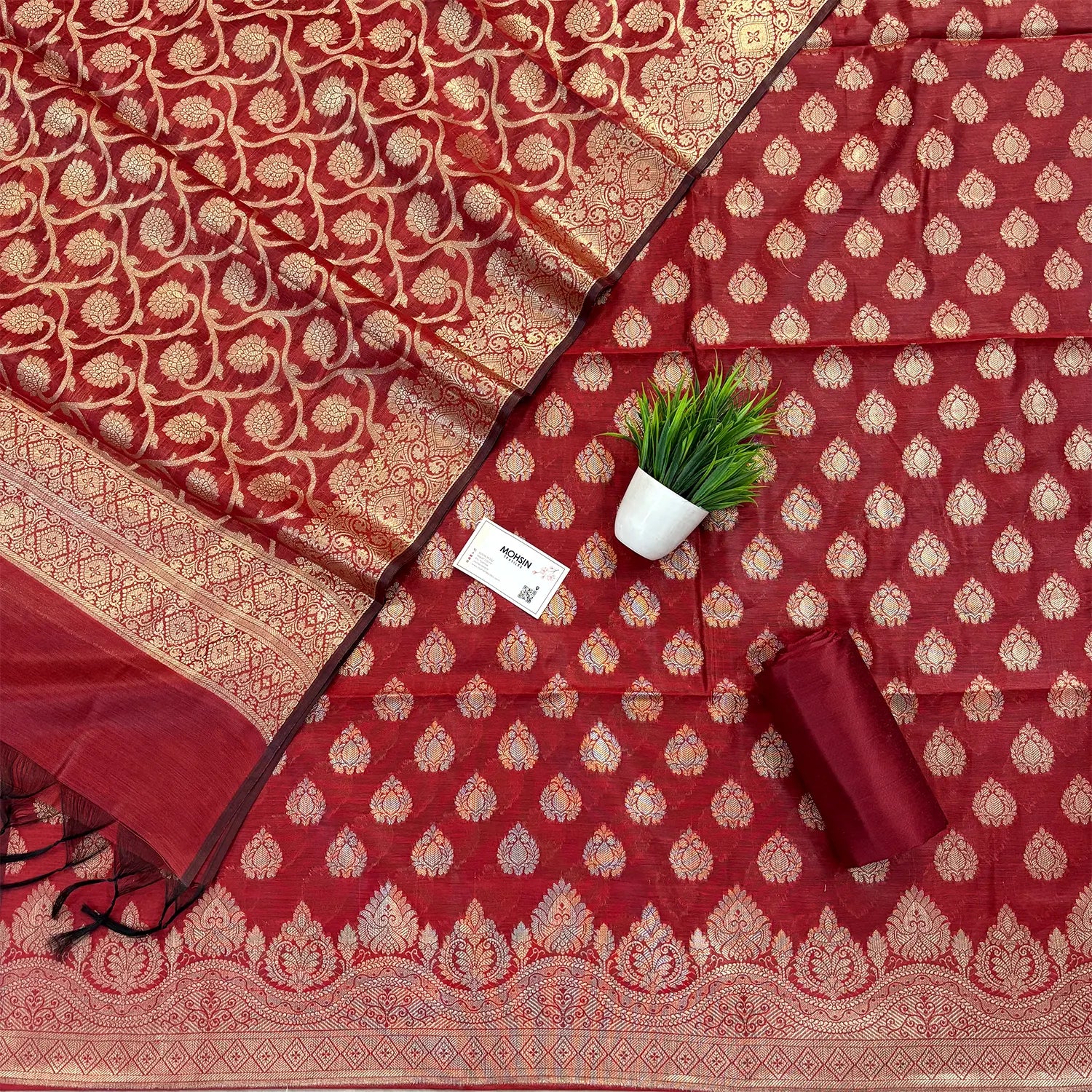 Maroon Uggi Dhan Patti Banarasi Silk Suit