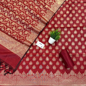 Maroon Uggi Dhan Patti Banarasi Silk Suit