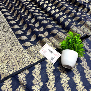 Navy Blue Golden Zari Banarasi Silk Suit