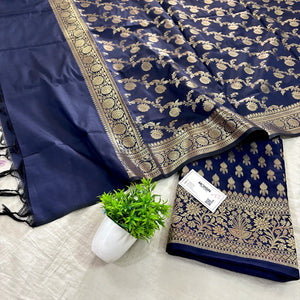Navy Blue Rocket Buti Satin Silk Banarasi Suit