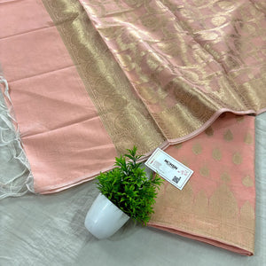 Peach Golden Zari Banarasi Silk Suit