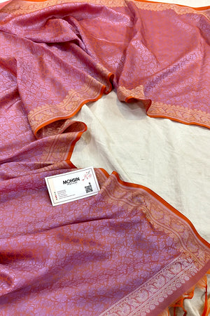 Pink Resham Zari Silk Banarasi Stole