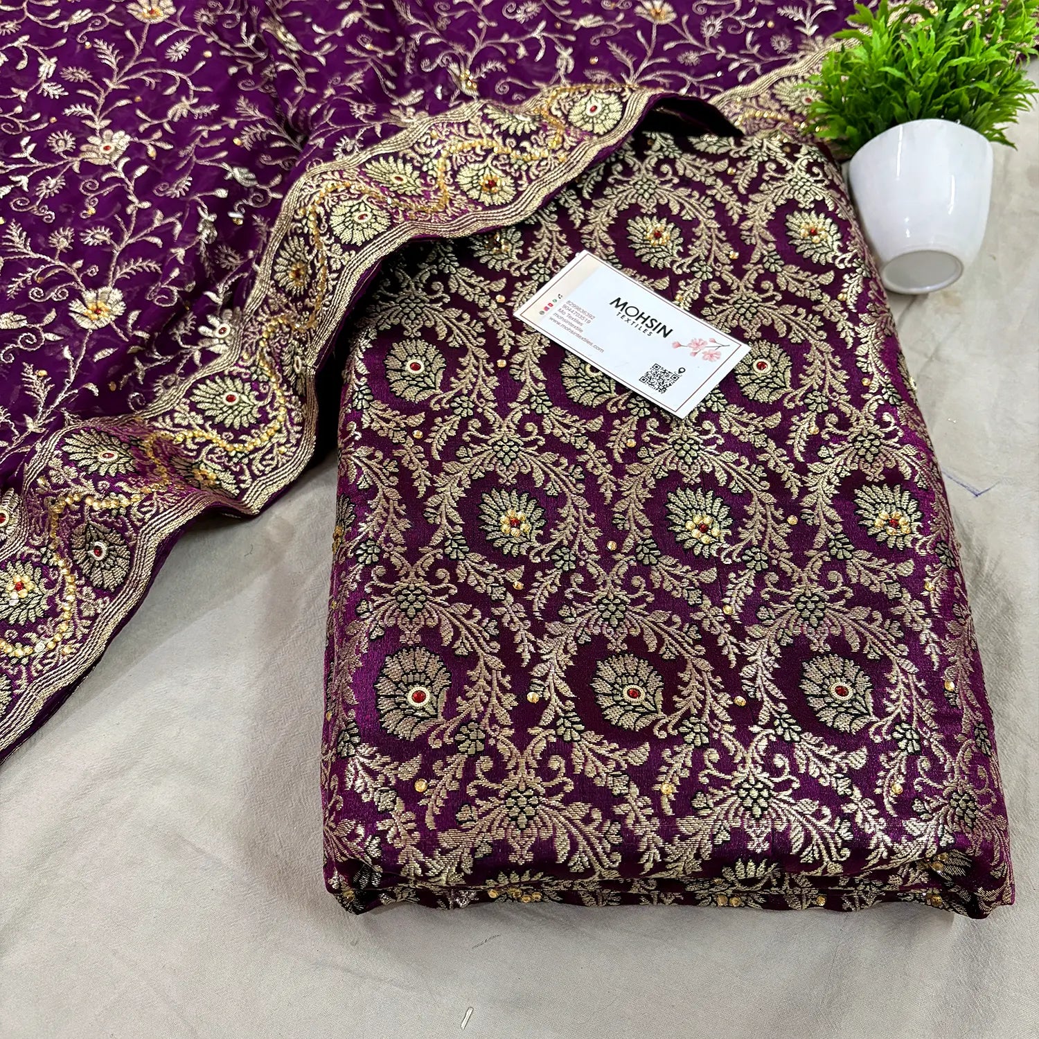 Purple Chiragha Jaal Stone Work Kimkhab Silk Banarasi Gharara