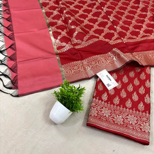 Red Agnipath Buti Satin Silk Banarasi Suit