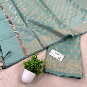 Sea Green Chirag Buti Satin Silk Banarasi Suit