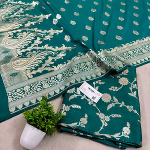 Teal Golden Zari Katan Silk Banarasi Suit