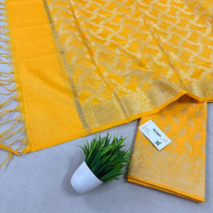 Yellow Golden Zari Resham Silk Banarasi Suit