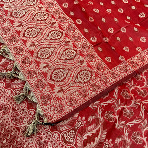 Dark Maroon Surahi Jaal Cotton Silk Banarasi Suit
