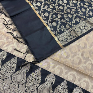 Beige and Black Kalgha Jaal Banarasi Silk Suit
