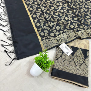 Beige and Black Kalgha Jaal Banarasi Silk Suit