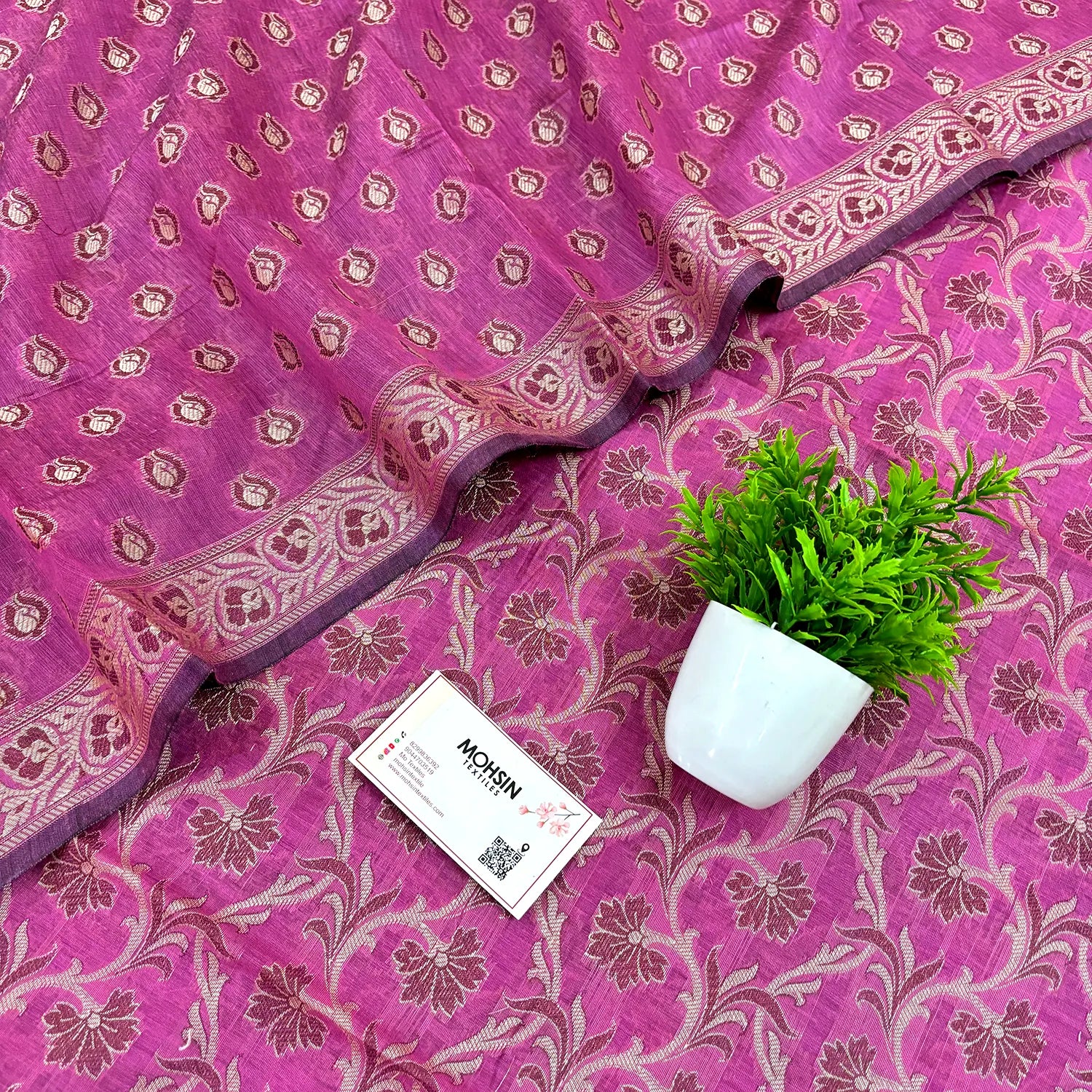 Dark Pink Surahi Jaal Cotton Silk Banarasi Suit