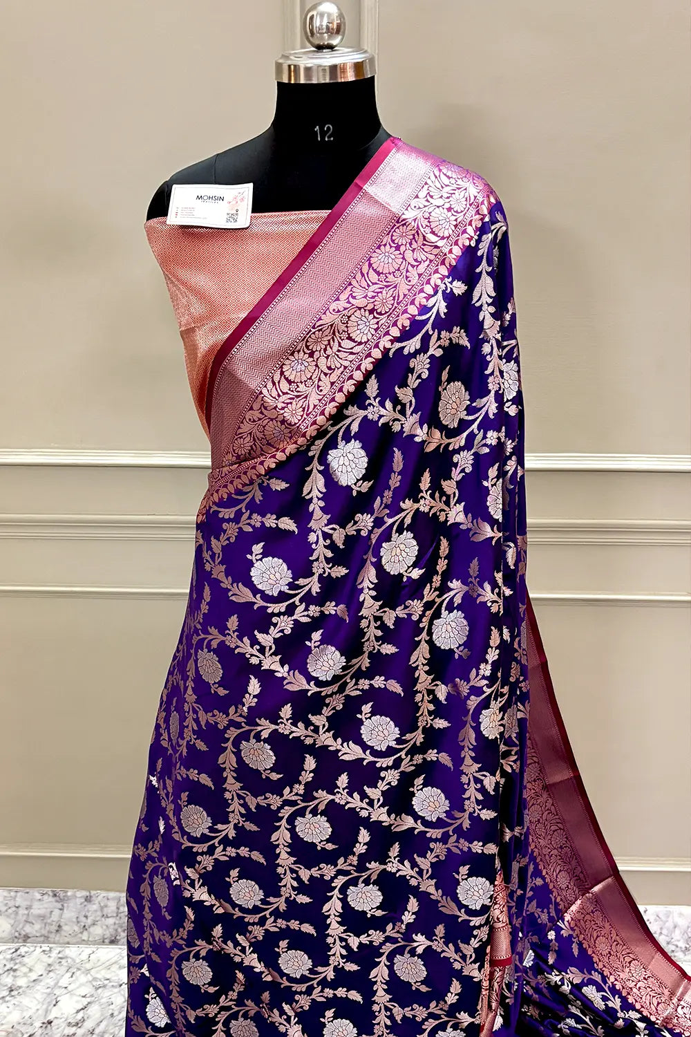 Auda and Red Golden Zari Banarasi Silk Saree