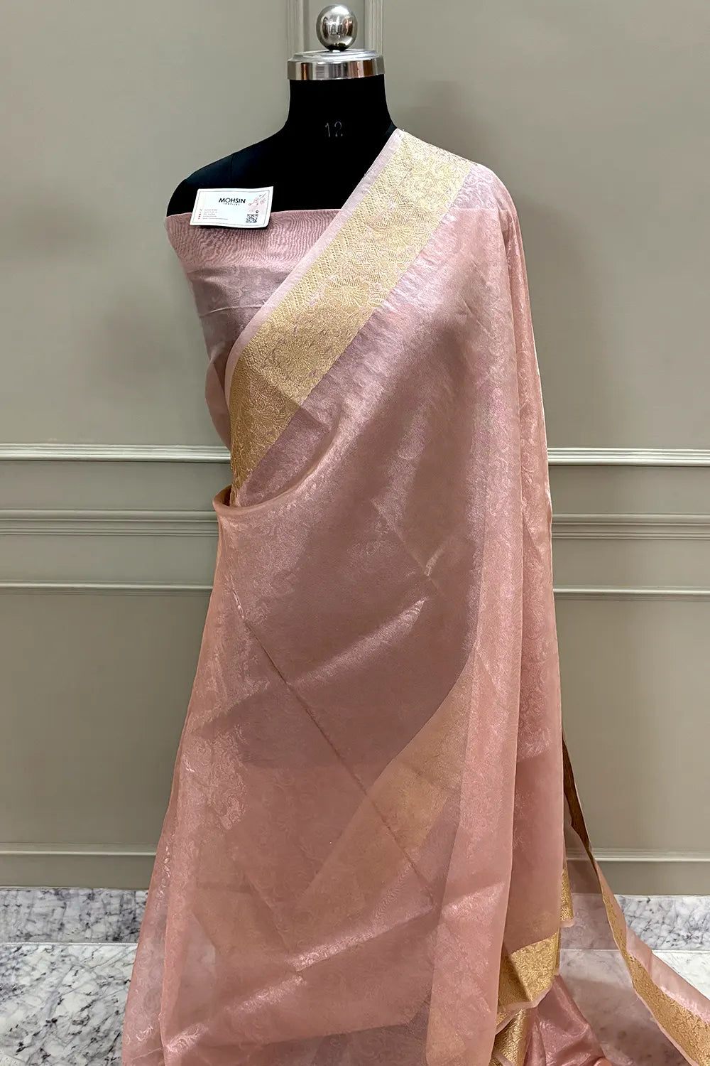 Baby Pink Ambose Tissue Silk Banarasi Saree