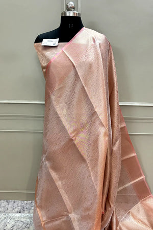 Baby Pink Golden Zari Tissue Silk Banarasi Saree