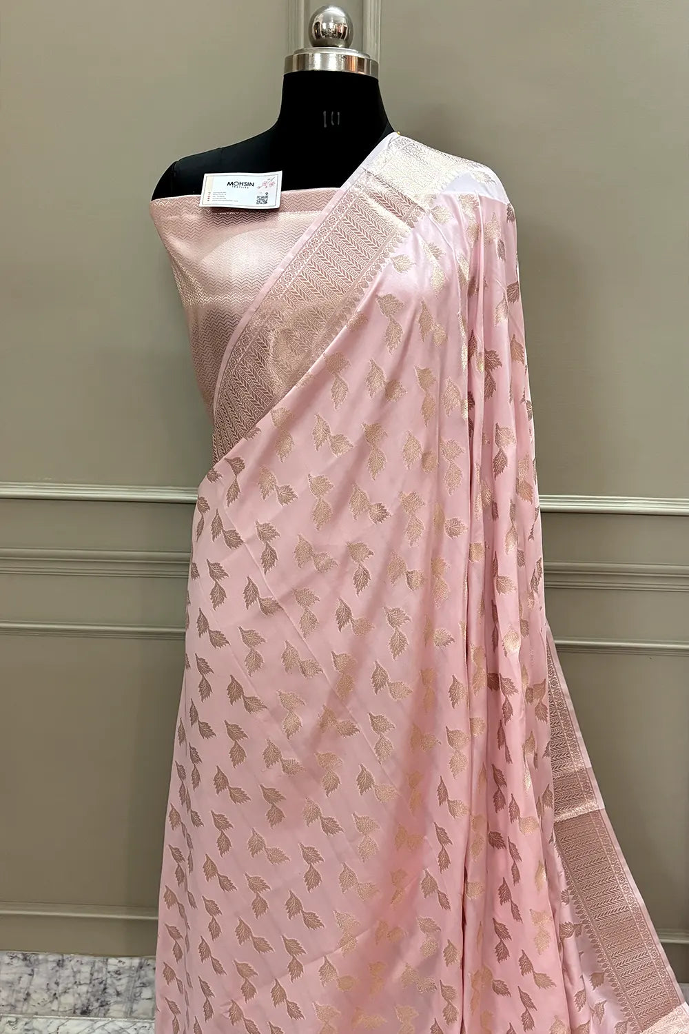 Baby Pink Panchi Buti Katan Silk Banarasi Saree