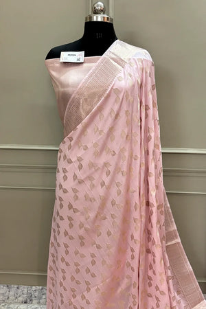 Baby Pink Panchi Buti Katan Silk Banarasi Saree