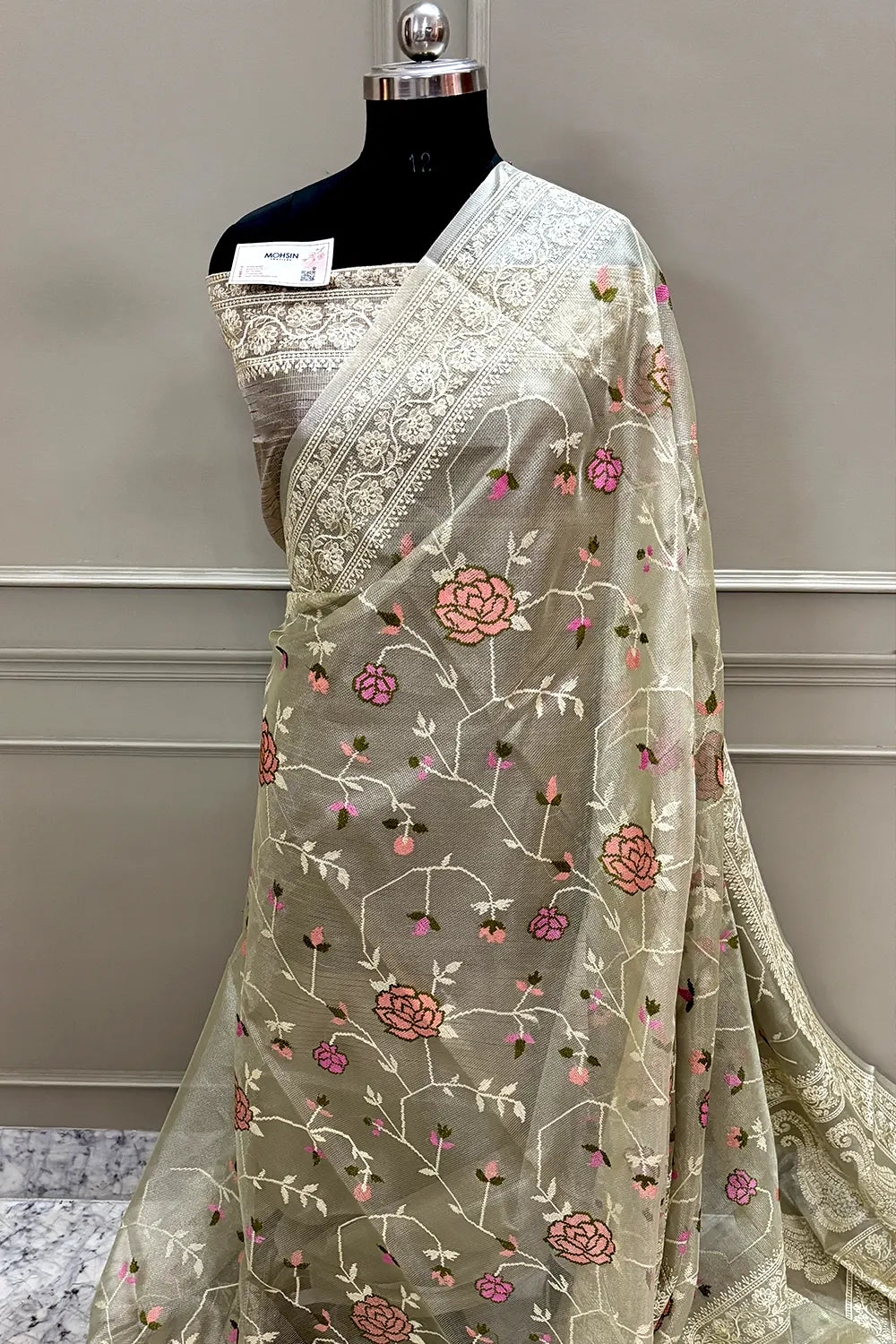 Beige Embroidery Tissue Silk Banarasi Saree