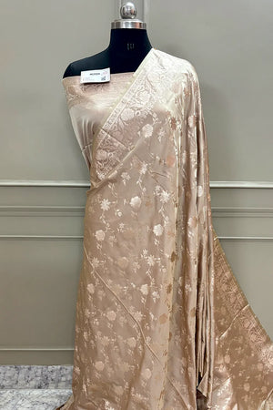 Beige Kesari Jaal Katan Silk Banarasi Saree
