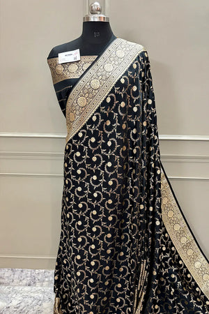Black Eragon Jaal Katan Silk Banarasi Saree