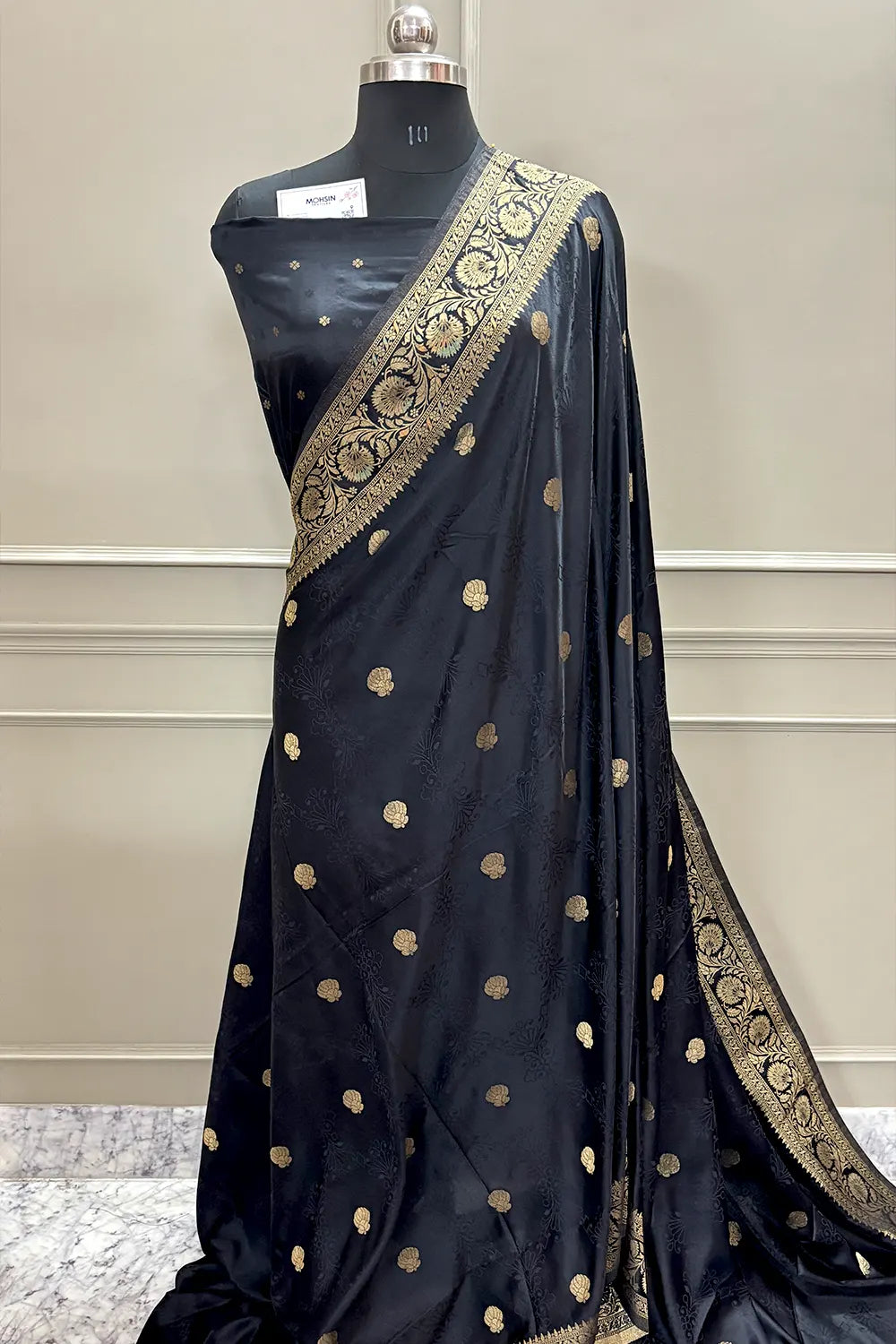 Black Golden Zari Katan Silk Banarasi Saree