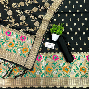 Black Gulbagh Satin Silk Banarasi Suit