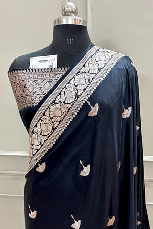 Black Jellyfish Buti Katan Silk Banarasi Saree