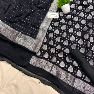 Black Patta Handloom Georgette Silk Banarasi Suit