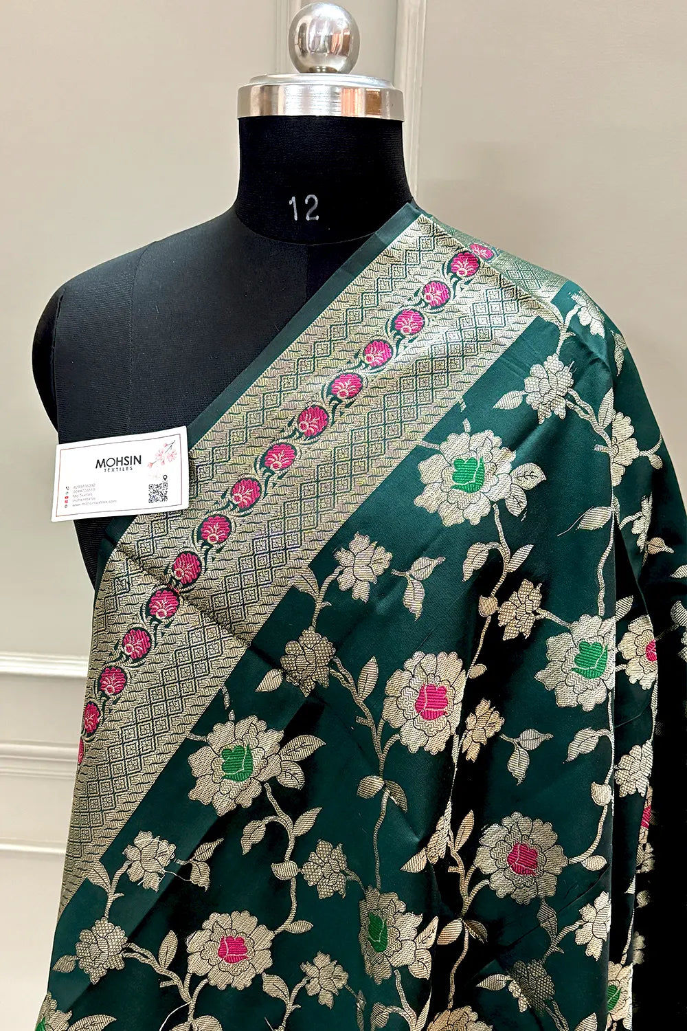 Bottle Green Meenakari Satin Silk Banarasi Dupatta