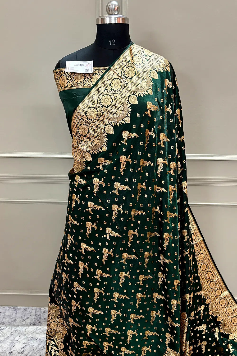 Bottle Green Victory Katan Silk Banarasi Saree